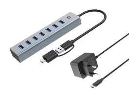 Conceptronic HUBBIES21GP Hub de 7 Puertos USB 3.2 Gen 1 con Adaptador de Corriente, Gris