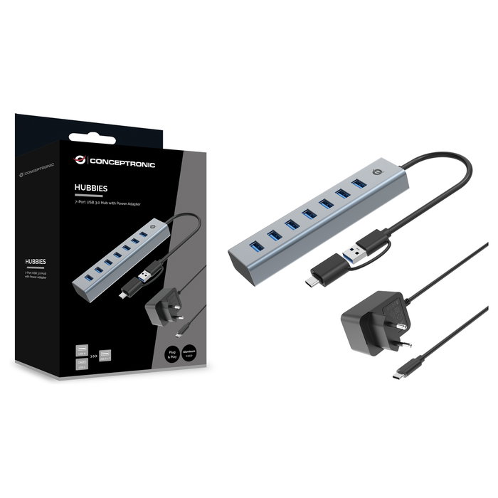 Conceptronic Hub USB 7 puertos HUBBIES21GP Gris Aluminio Conceptronic Hub USB 7 puertos HUBBIES21GP Gris Aluminio