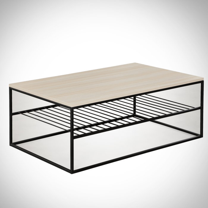 Hanah Home Mesa de Centro Etna Roble 95x55x43cm Tablero Melamina Grosor 18mm Patas Metálicas