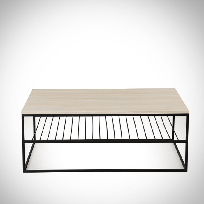 Hanah Home Mesa de Centro Etna Roble 95x55x43cm Tablero Melamina Grosor 18mm Patas Metálicas