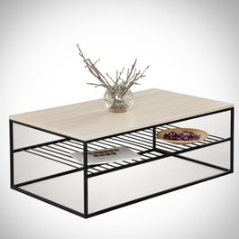 Hanah Home Mesa de Centro Etna Roble 95x55x43cm Tablero Melamina Grosor 18mm Patas Metálicas