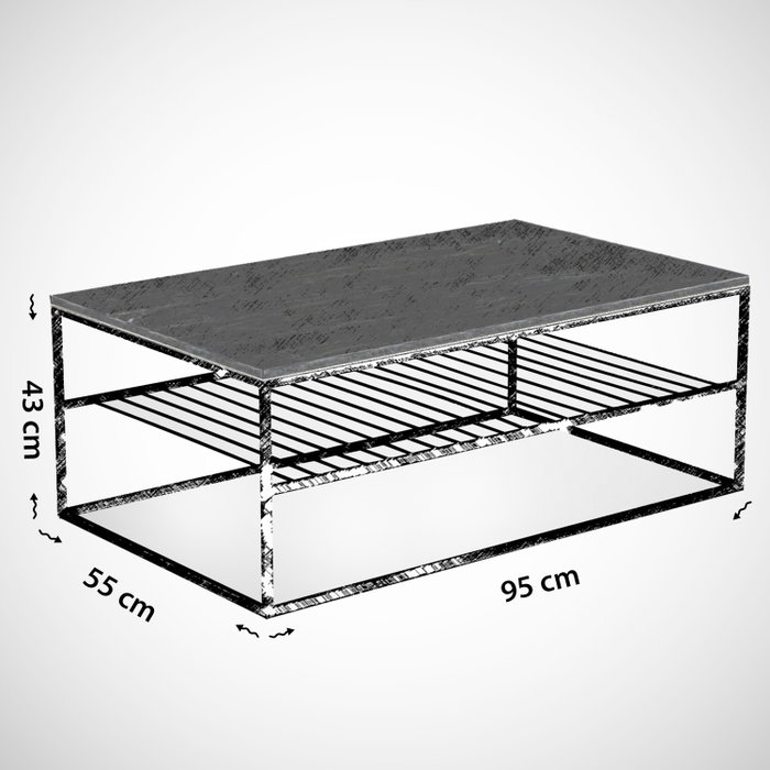 Hanah Home Mesa de Centro Etna Roble 95x55x43cm Tablero Melamina Grosor 18mm Patas Metálicas