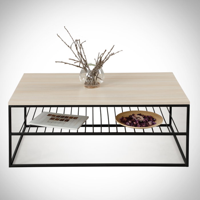 Hanah Home Mesa de Centro Etna Roble 95x55x43cm Tablero Melamina Grosor 18mm Patas Metálicas