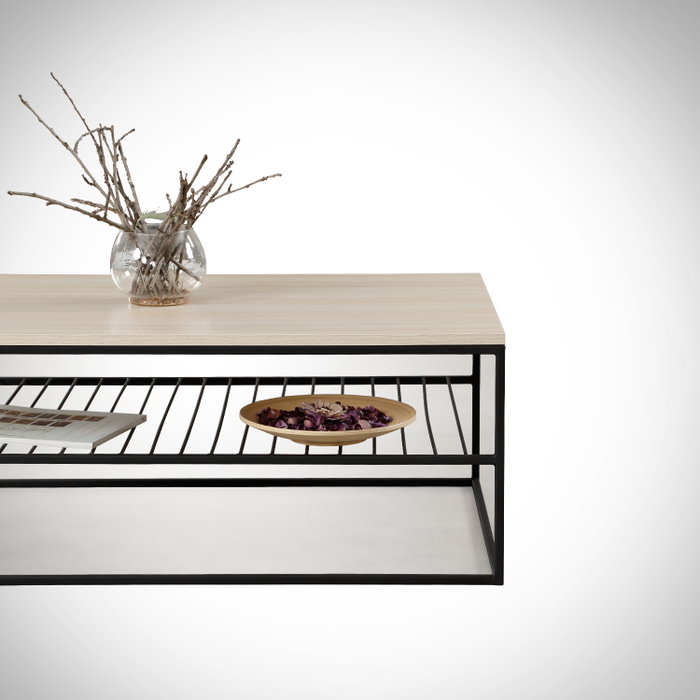 Hanah Home Mesa de Centro Etna Roble 95x55x43cm Tablero Melamina Grosor 18mm Patas Metálicas