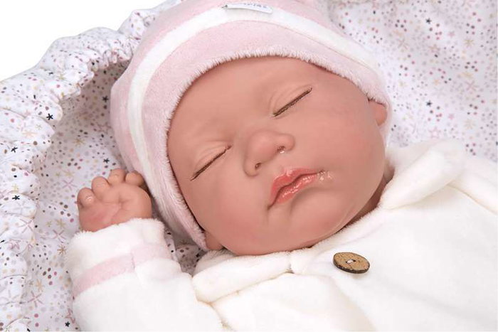 Muñecas Arias Muñeca Reborn Macarena 45 cm con Saco de Dormir (Ojos Cerrados) Español Muñecas Arias Muñeca Reborn Macarena 45 cm con Saco de Dormir (Ojos Cerrados) Español