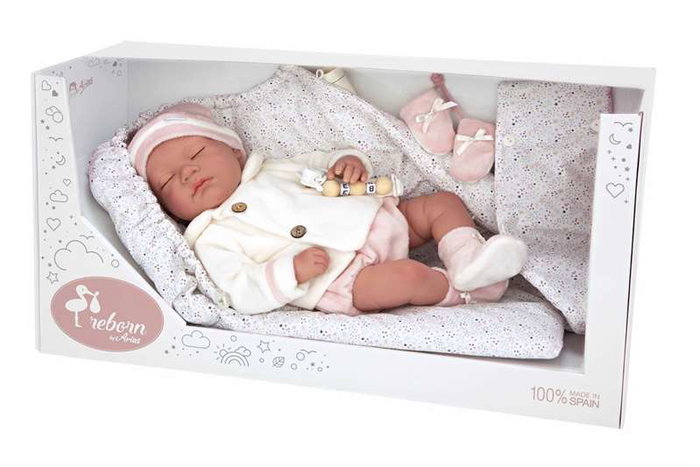 Muñecas Arias Muñeca Reborn Macarena 45 cm con Saco de Dormir (Ojos Cerrados) Español Muñecas Arias Muñeca Reborn Macarena 45 cm con Saco de Dormir (Ojos Cerrados) Español