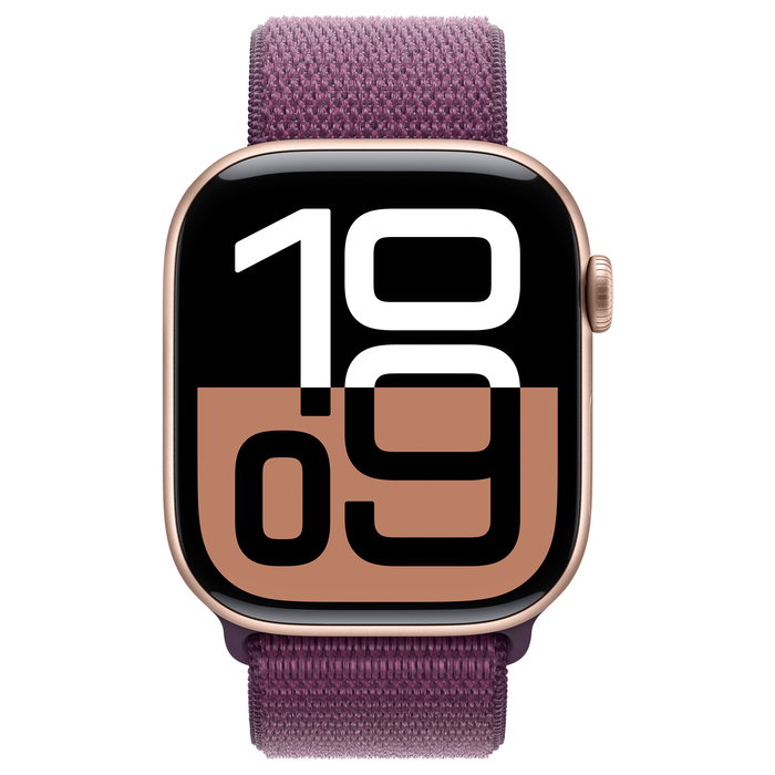 Apple Watch Series 10 GPS + Cellular 46mm Rose Gold Aluminium Case con Plum Sport Loop