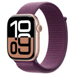 Apple Watch Series 10 GPS + Cellular 46mm Rose Gold Aluminium Case con Plum Sport Loop