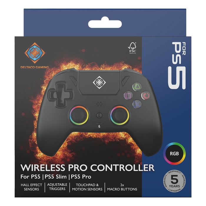 Deltaco Gaming Mando inalámbrico PS5 RGB Hall-Effect schwarz