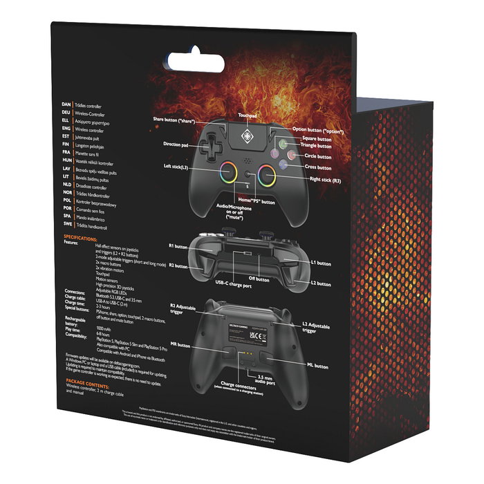 Deltaco Gaming Mando inalámbrico PS5 RGB Hall-Effect schwarz