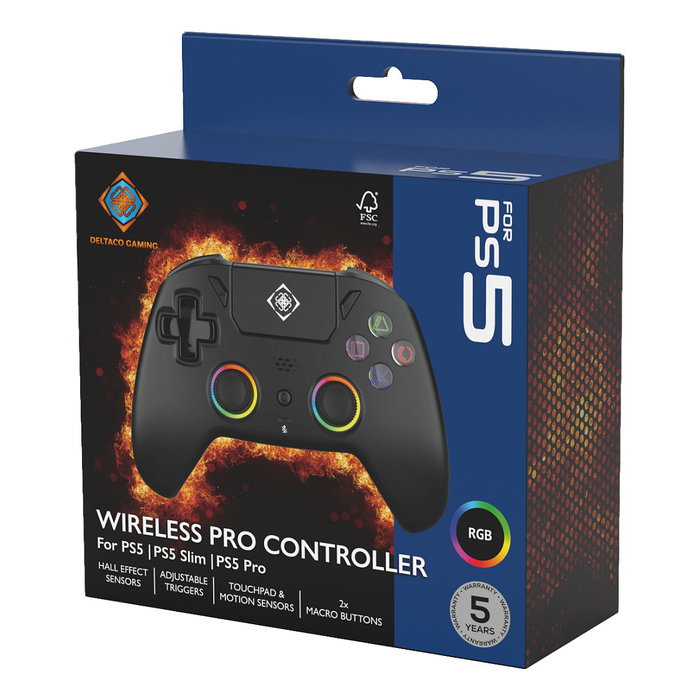 Deltaco Gaming Mando inalámbrico PS5 RGB Hall-Effect schwarz