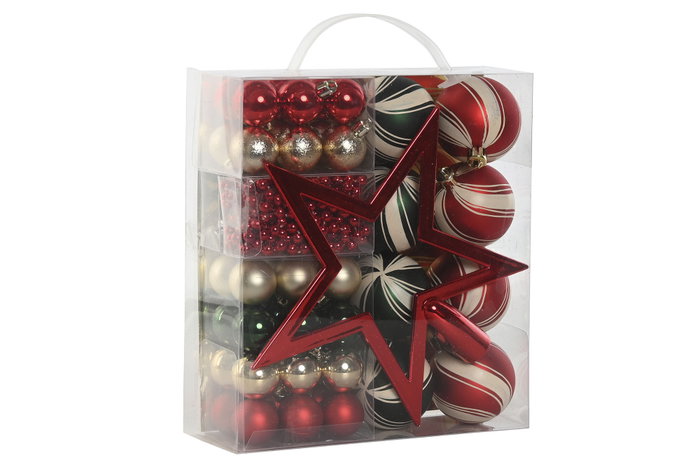 DKD Home Decor Set de 53 Bolas Decoración Navidad Tradicional Rojo Verde 6.5 x 27 x 21 cm