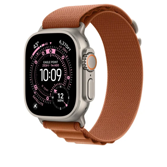 Apple Correa Alpine Loop para Apple Watch 49mm - Marrón Tierra Cocida - Tamaño Medio - Acabado Titanio Natural - MFTC4ZM/A