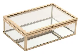 DKD Home Decor Joyero de Cristal y Metal Dorado 15x11x5 cm