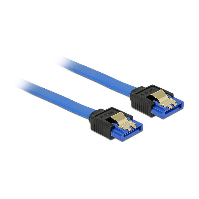 DeLOCK 84976 Cable SATA III de 10 cm, Azul/Negro, 6 Gb/s, Conectores de 7 pines derechos, con clips de oro DeLOCK 84976 Cable SATA III de 10 cm, Azul/Negro, 6 Gb/s, Conectores de 7 pines derechos, con clips de oro
