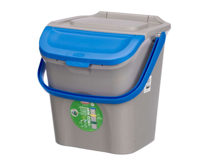 Stefanplast Cubo Basura Apilable Ecoway 28L Azul 38.5x41x37cm con Doble Apertura y Sujecion de Bolsa (Set de 6)