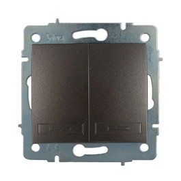 Solera Interruptor Doble Conmutador para Empotrar 10AX 250V~ Tecla Basculante, Embornamiento Rápido 2.5mm², Sin Marco, Libre de Halógenos, IP40, Color Grafito