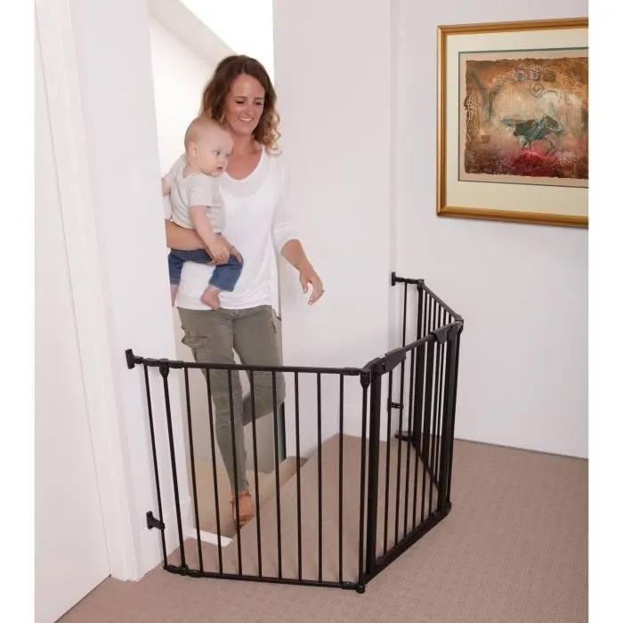 Dreambaby DRE9312742820213 Barrera de seguridad Newport, 3 paneles, ajustable 85,5-200 x 74 cm, Bidireccional Negra