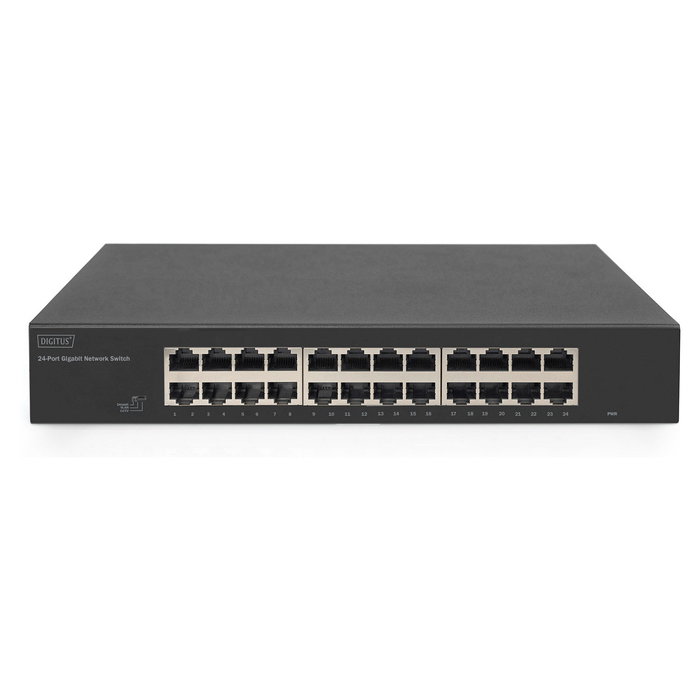 Digitus Conmutador de Red Gigabit Ethernet 24 Puertos No Administrado (Unmanaged) para Rack 19", Negro - Capacidad 48 Gbit/s, 35.7 Mpps, Jumbo Frames
