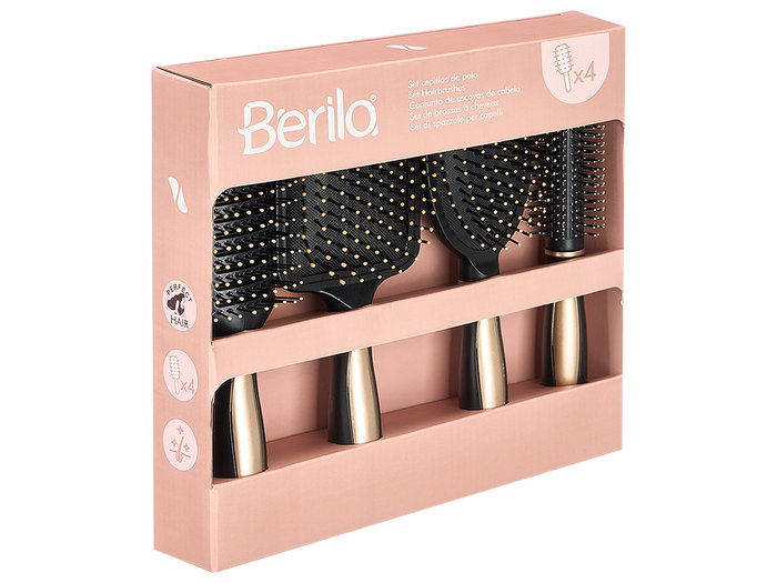 BERILO Set de 4 Cepillos Oro-Negro