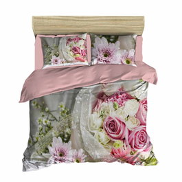 L'essentiel linge de maison Juego de Funda de Edredón Doble 200x220cm, Microsatén y Algodón, Estampado 3D, Color Rosa, Verde y Blanco