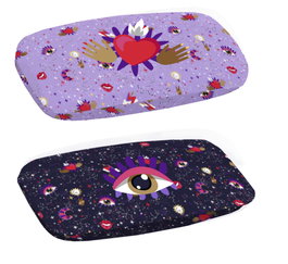 DKD Home Decor Funda de Gafas de PU y Metal, Surtido Lila y Rosa, 16x7x5,5 cm