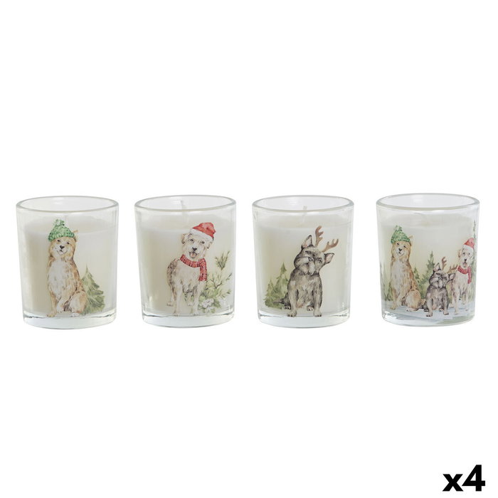 DKD Home Decor Set de 4 Velas de Cristal de Cera de Parafina Blanco 70g
