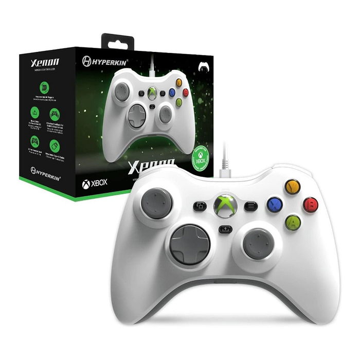 Hyperkin M01368 Mando de Juego Alámbrico USB-C Blanco con Vibración para Xbox Series X/S, Xbox One y PC, Cable 3 m