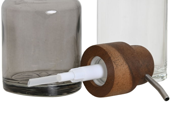 DKD Home Decor Set de Baño de 2 Piezas de Cristal y Acacia Gris