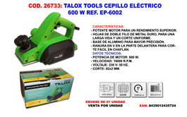TALOX TOOLS Cepillo Eléctrico 600 W EP-6002