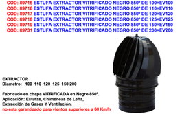 Estufa Extractor Vitrificado Negro 850º 150=EV150