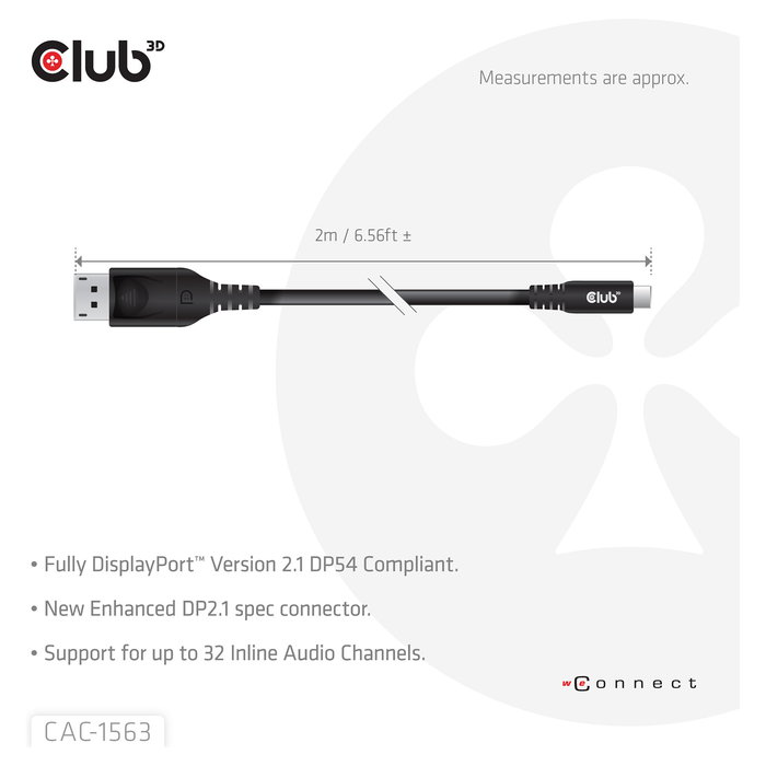 CLUB 3D CAC-1563 Cable Adaptador USB Type C a DisplayPort 2.1 Bi-Direccional 2 m Negro - 8K a 120Hz, 4K a 480Hz, Resolucion 7680x4320, Hasta 54 Gbit/s