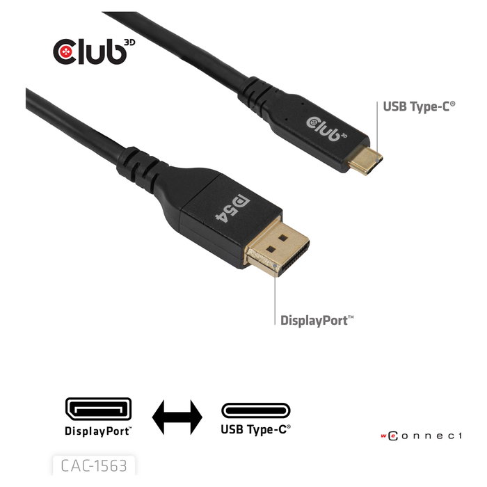 Club 3D CAC-1563 Cable USB Tipo C a DisplayPort 2.1, 2m, Negro Club 3D CAC-1563 Cable USB Tipo C a DisplayPort 2.1, 2m, Negro