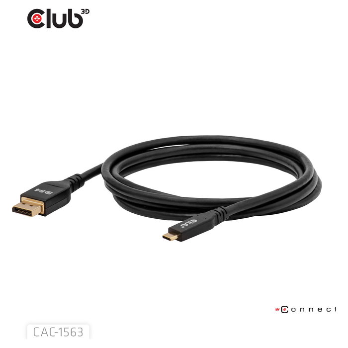 CLUB 3D CAC-1563 Cable Adaptador USB Type C a DisplayPort 2.1 Bi-Direccional 2 m Negro - 8K a 120Hz, 4K a 480Hz, Resolucion 7680x4320, Hasta 54 Gbit/s