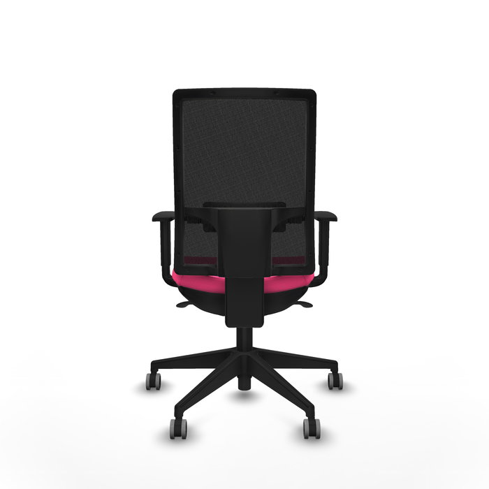 Silla de oficina Horna con mecanismo Sincro tapizada con Similpiel color Rosa y malla color Negro. Equipada con lumbar 1D, Brazos 1D y Ruedas 65 mm parqué Silla de oficina Horna con mecanismo Sincro tapizada con Similpiel color Rosa y malla color Negro. Equipada con lumbar 1D, Brazos 1D y Ruedas 65 mm parqué