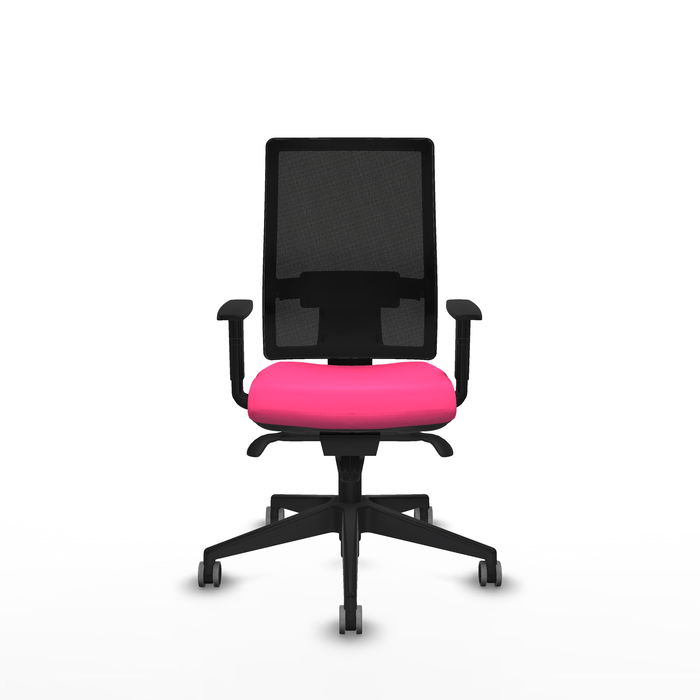 Silla de oficina Horna con mecanismo Sincro tapizada con Similpiel color Rosa y malla color Negro. Equipada con lumbar 1D, Brazos 1D y Ruedas 65 mm parqué Silla de oficina Horna con mecanismo Sincro tapizada con Similpiel color Rosa y malla color Negro. Equipada con lumbar 1D, Brazos 1D y Ruedas 65 mm parqué