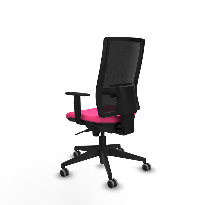 Silla de oficina Horna con mecanismo Sincro tapizada con Similpiel color Rosa y malla color Negro. Equipada con lumbar 1D, Brazos 1D y Ruedas 65 mm parqué Silla de oficina Horna con mecanismo Sincro tapizada con Similpiel color Rosa y malla color Negro. Equipada con lumbar 1D, Brazos 1D y Ruedas 65 mm parqué