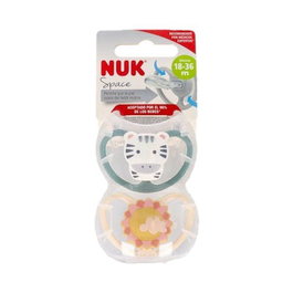 NUK Chupete Silicona Space Zebra 2 U, Talla 2 (18-36 Meses)