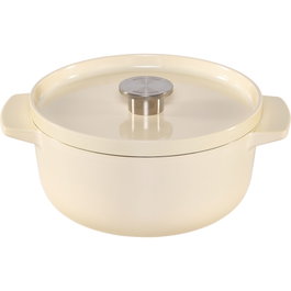KitchenAid Asador Redondo de Hierro Fundido con Tapa 22 cm, creme