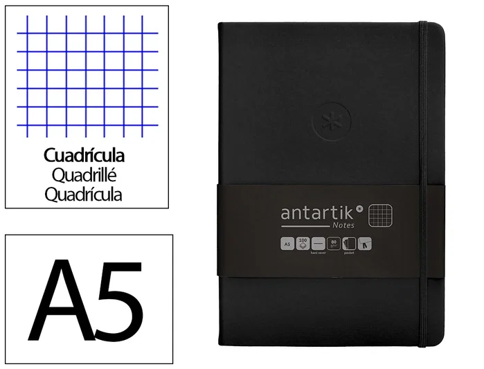 Antartik Cuaderno Antartik Notes Tapa Dura A5 Negro con Hojas Cuadriculadas Antartik Cuaderno Antartik Notes Tapa Dura A5 Negro con Hojas Cuadriculadas