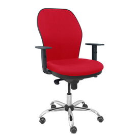 Silla de oficina Jorquera con mecanismo Sincro tapizada con Tela color Rojo. Equipada con lumbar 1D, Brazos 1D y Ruedas de parqué