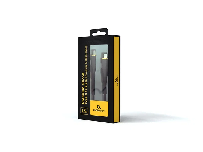 Gembird GMB Audio CC-USB2S-CM8PM-1.5M-BK Cable de Carga y Datos USB Tipo-C a 8 Pines 1.5 m Negro, Silicona Premium, Para iPhone/iPad