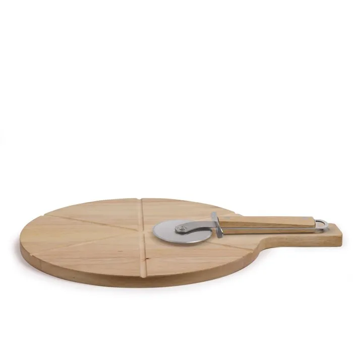 Livoo MES138 Juego de Pizza de Madera de Caucho con Cortador, 40 x 30 x 1.5 cm