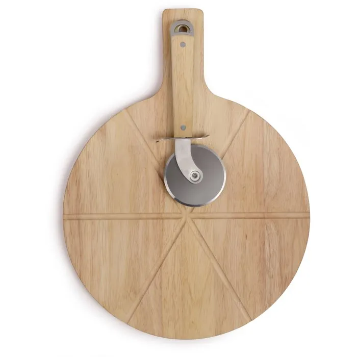 Livoo MES138 Juego de Pizza de Madera de Caucho con Cortador, 40 x 30 x 1.5 cm