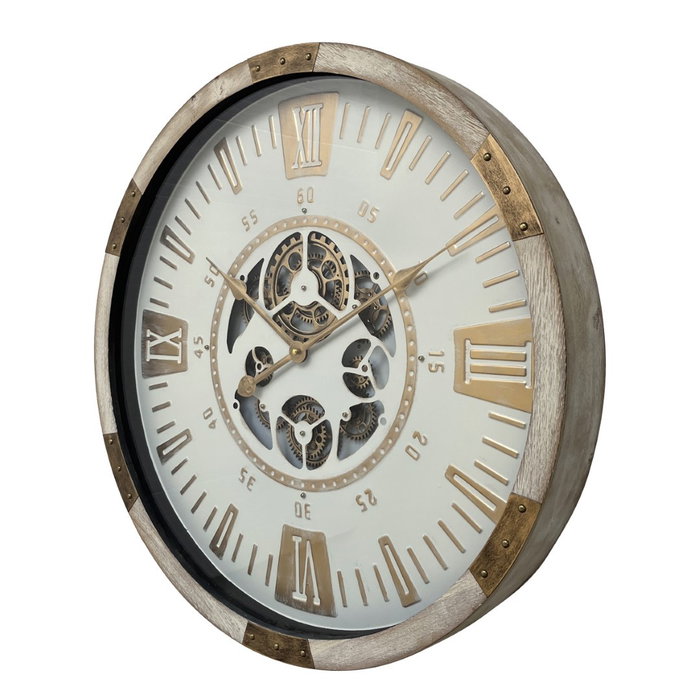 DKD Home Decor Reloj de Pared Abeto y Cristal 63x8x63 cm Blanco y Natural