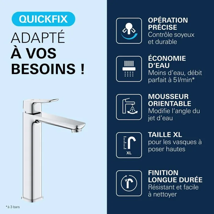 Grohe DICE Grifo Mezclador para Lavabo, Cuerpo Liso sin Desagüe, Tamaño XL, Cromado - AACJE44822
