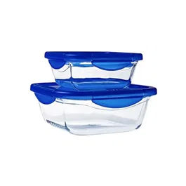 Pyrex COOK & GO - Juego de 2 Recipientes Herméticos de Vidrio para Almacenar, Cuadrados, Capacidad 0,8 L y 1,9 L