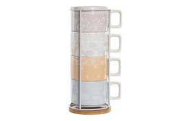DKD Home Decor Café Shabby Rojo Azul 11 x 27 x 11 cm Set de 4