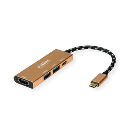 ROLINE Docking Station USB-C GOLD 12.02.1119 con HDMI 4K, 2 Puertos USB 3.2, Carga PD, 5 Gbps, Aluminio