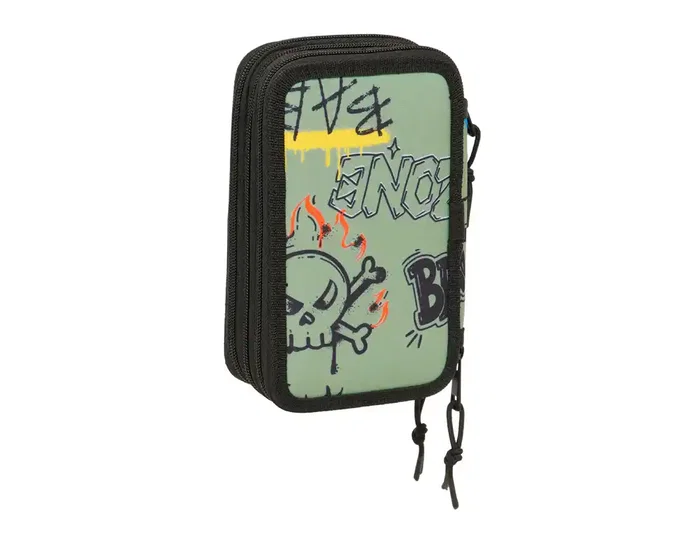 Safta Plumier Escolar Triple Cremallera 37 Piezas, Colección Graffiti, Dimensiones 195x125x55 mm